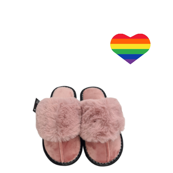 Winter Warm Comfortable Fur Slippers With Heart Sticker - Pink