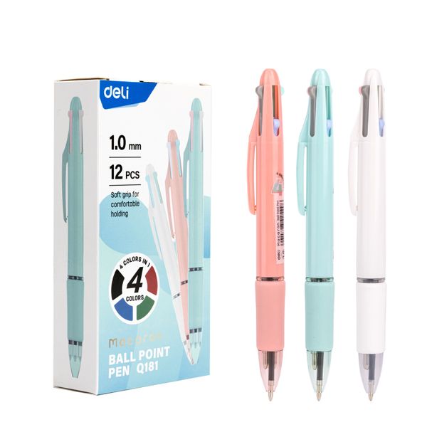 Deli Macaron 4 Colour in 1 Ballpoint Pen 0.1mm, 12pcs