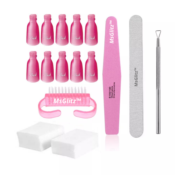 MsGlitz Gel Nail Polish Remover Set - Pro Tool Kit - UV/Acrylic/Gel -5 Pack