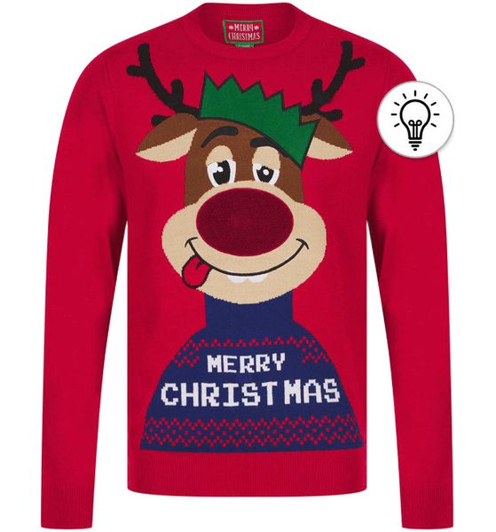 Men's Feelin LED Christmas Jumper in George Red