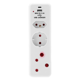 Ellies 3 Way Medium Surge protected adapter with USB-A + USB-C | Shop