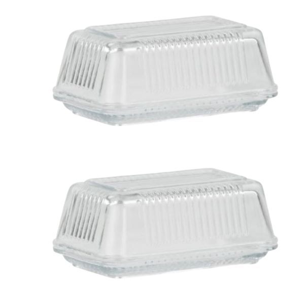 2 x Glass Butter Dish with Lid Combo