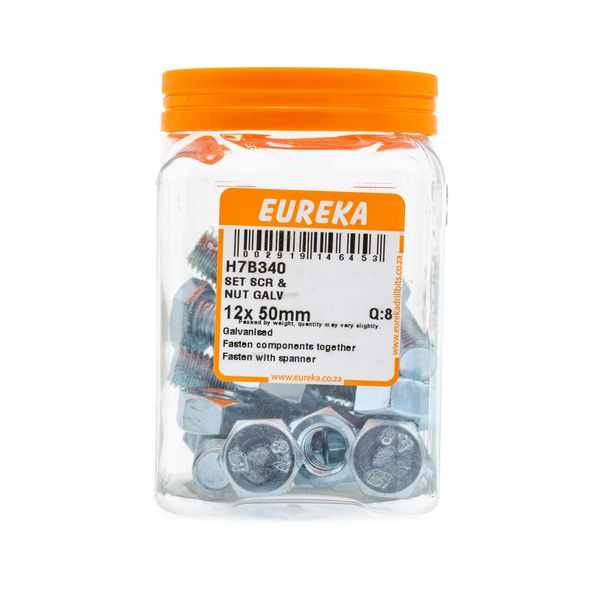 EUREKA Set Screw &amp; Nut Galvanised 12 x 50mm Q:8 H7B340