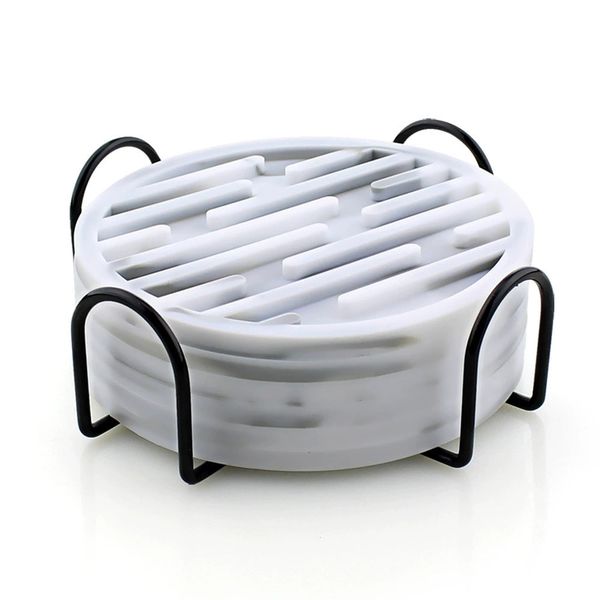 Set of 6 Heat Resistant Silicone Coasters with Holder - Marble