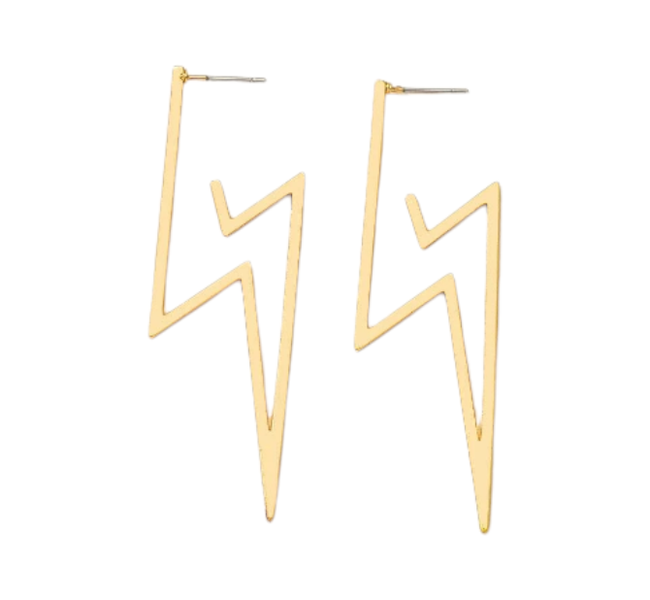 Bold Lightning Bolt Design Drop Earrings - Gold