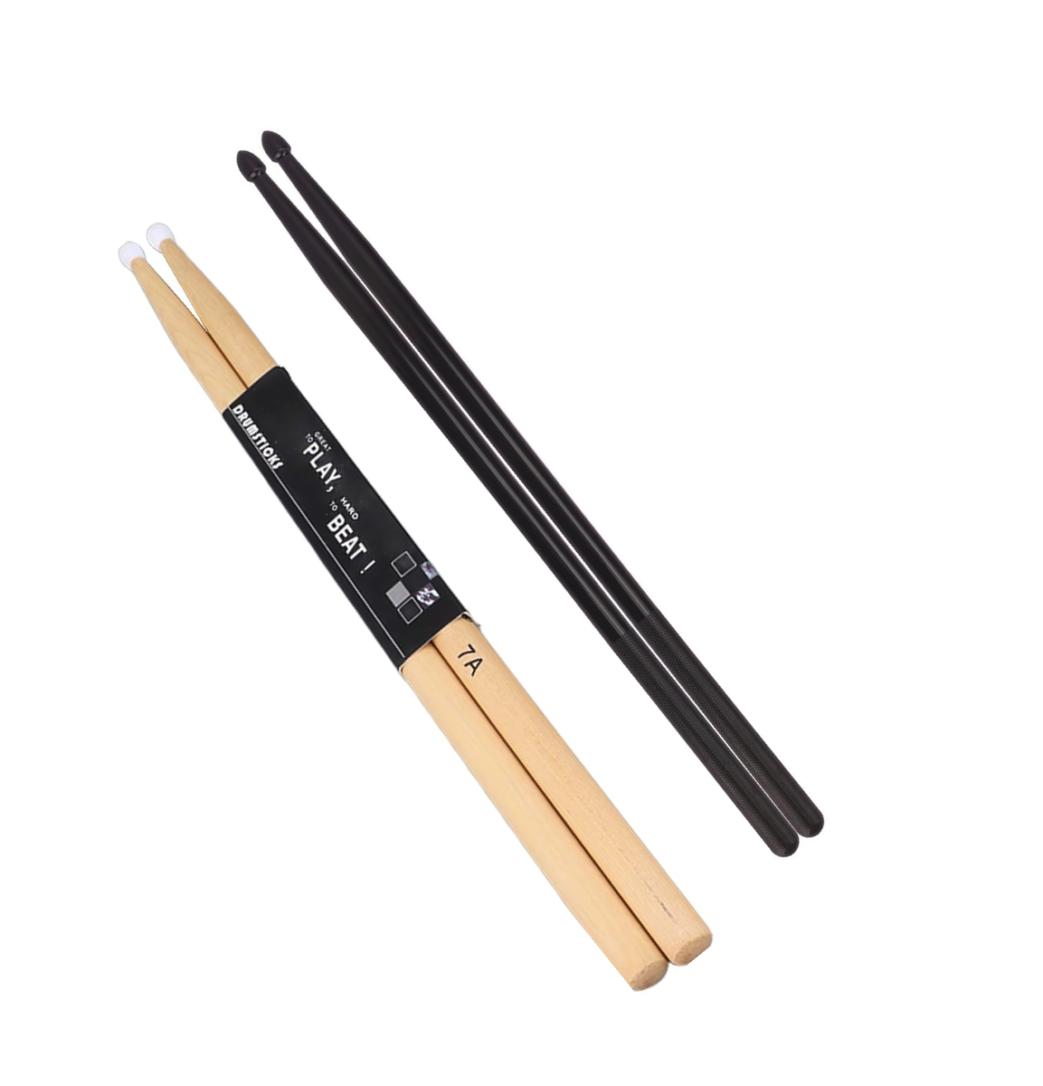 Dual Drum Sticks Bundle: 7A Wood Nylon & 5A Black Nylon Powerhouse