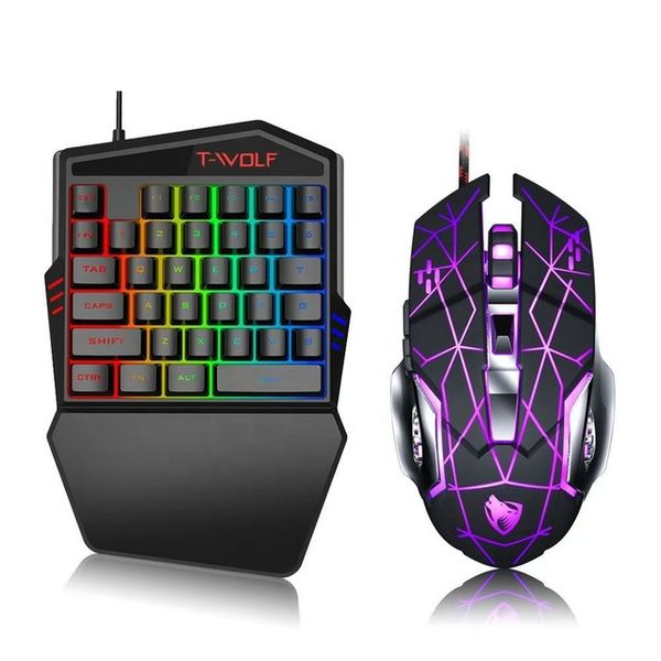 T-Wolf TF900 Single-Handed RGB Keyboard and Mouse Combo