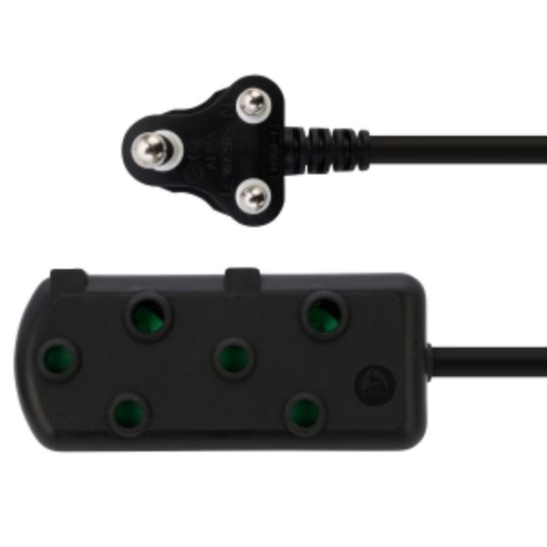 Switched 5m SBS Extension Cable/Cord/Lead Multiplug - Light Duty - Black