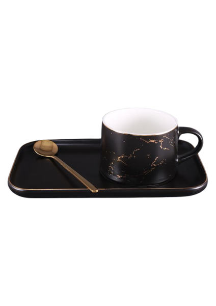 Marble Pattern Cup with Platter and Spoon