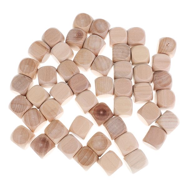 Craft Novelty Wooden Unpainted Dice Cube Set of 50 - 12mm