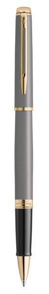 WATERMAN Hemisphere Metallic Grey Gold Trim Rollerball Pen - Fine Black Ink