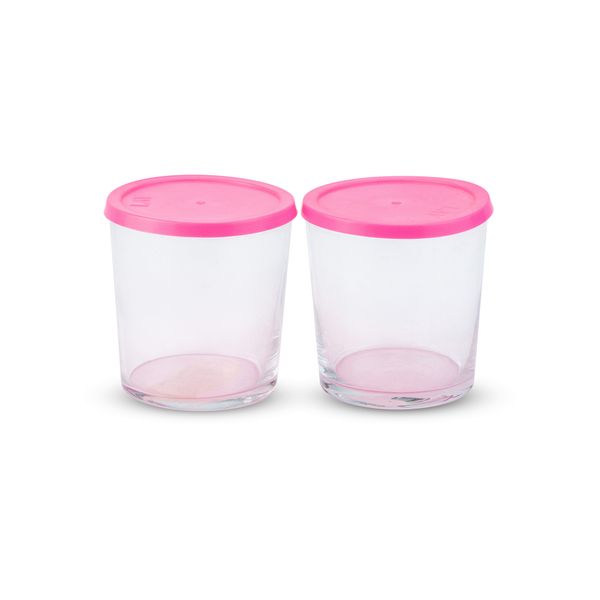 Jars - Kitchen Accessories - Pink Lid - Glass - Transparent - 2 Pack