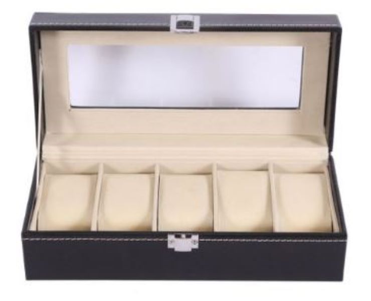 5-Slot Organizer Box for Watch Display and Storage in PU Leather