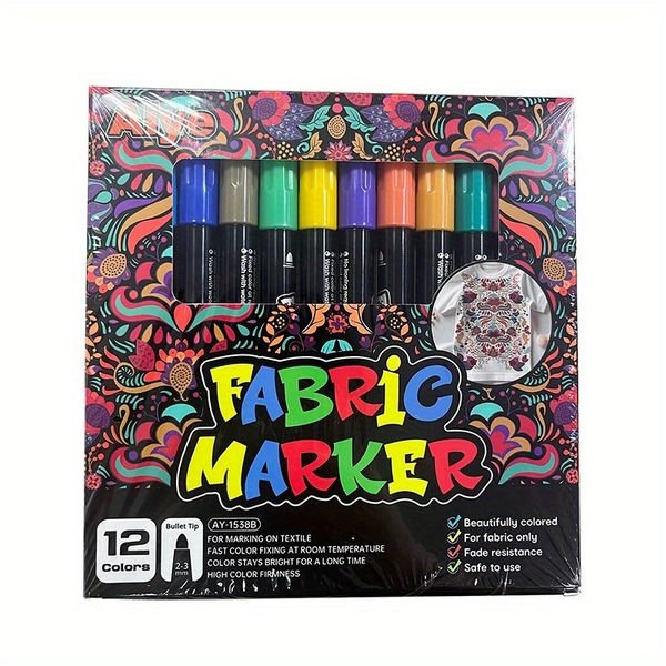 12PCSFabric Markers Pens Set, Permanent Washable Paint Pens for Clothes