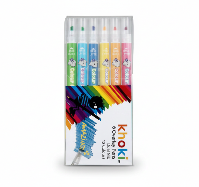 Khoki Dual Tip Markers Set - 6 Piece, 12 Vibrant Colors for - 2 Pack