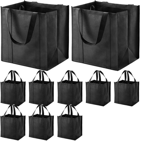 Grocery Bags, Reusable Bags, 10Pcs Heavy Duty Shopping Totes Black
