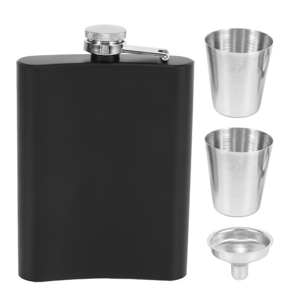 Hip Flask Set 8 Oz Hip Flask with Funnel and 2 Small Glasses Black