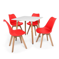 Dining Suites/Sets - Square Dining Table with Four Padded Red Chairs