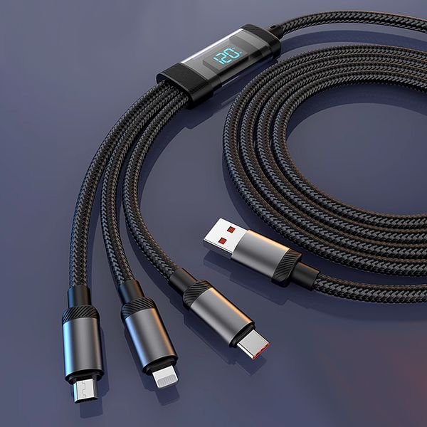 3-in-1 Fast Charging Cable with LED Power Display / 120W