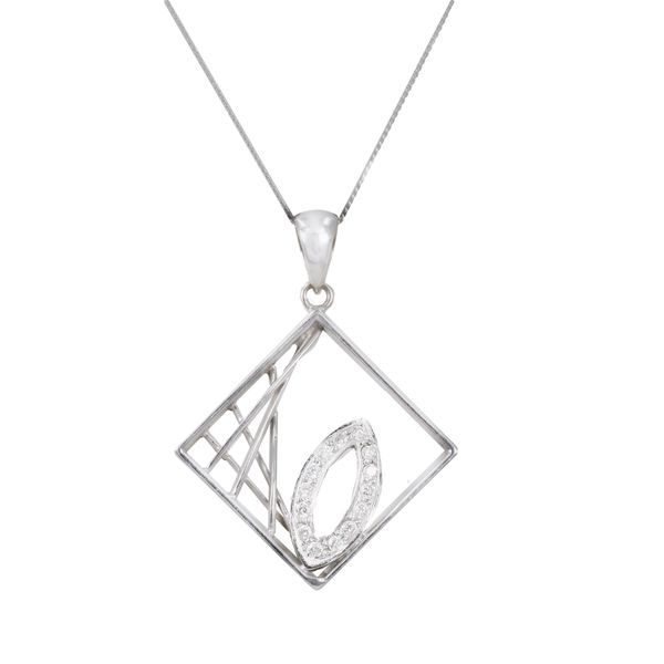 18ct White Gold Diamond Pendant on White Gold Chain