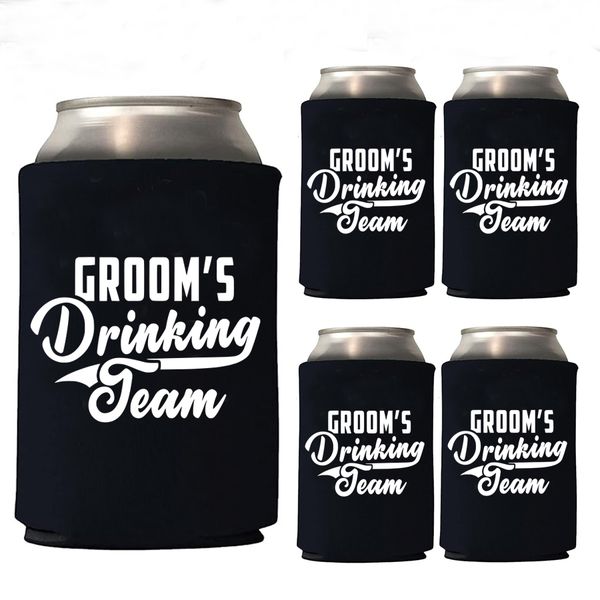Black Groom's drinking team can cooler koozie for bachelor party - set of 5