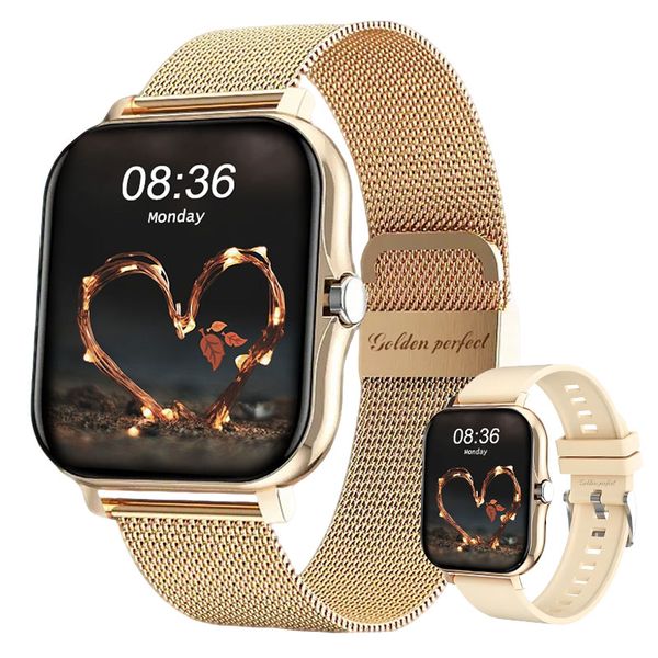 Golden Perfect Smartwatch-Dual Strap Design, Fitness Tracker, Music Control
