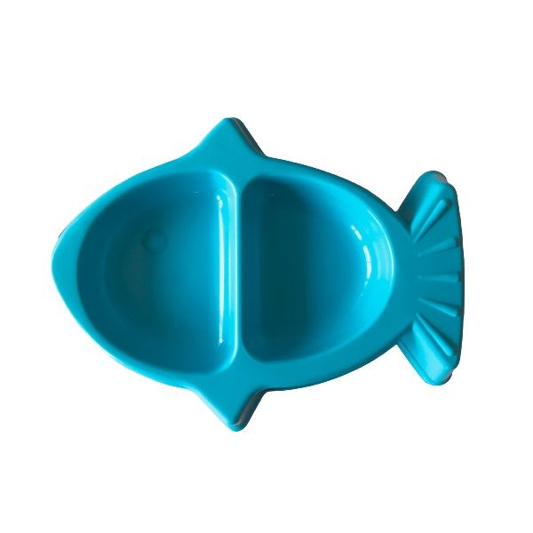 Fish Shape Food and Water Bowl for Cats (Blue)