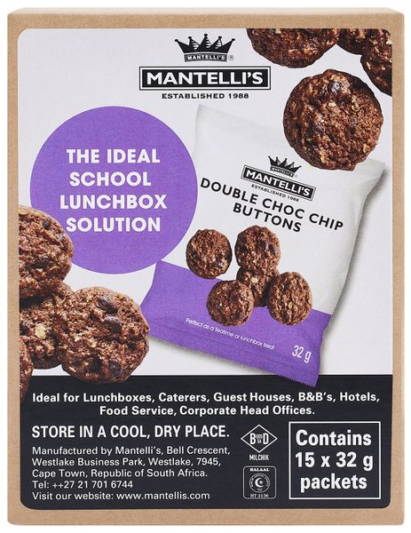 Mantelli's Double Choc Chip Buttons 15 x 32g Packets