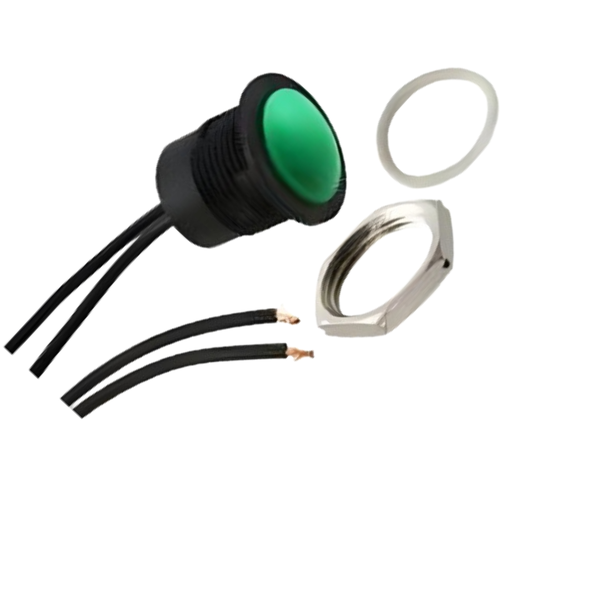 IAR3F1300 16mm IP67 Momentary Push Button Switch Green Flylead 24VDC