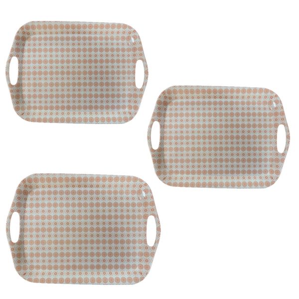 Kitchen Reusable Melamine Rectangular Trays Set Of 3 - 36cm (Pink)
