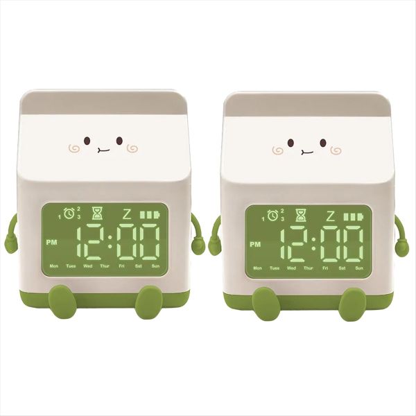 Cute Milk Carton Countdown Electronic Alarm Clock - Green - Set of 2