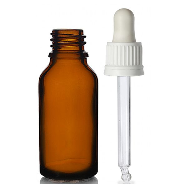30ml Amber Glass Dropper Bottle with White Pipette - 10 Pack