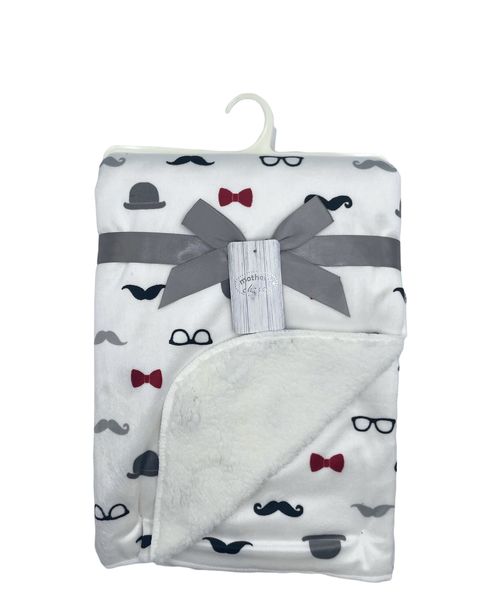 Mothers Choice Micromink Furlined Baby Blanket - Moustache