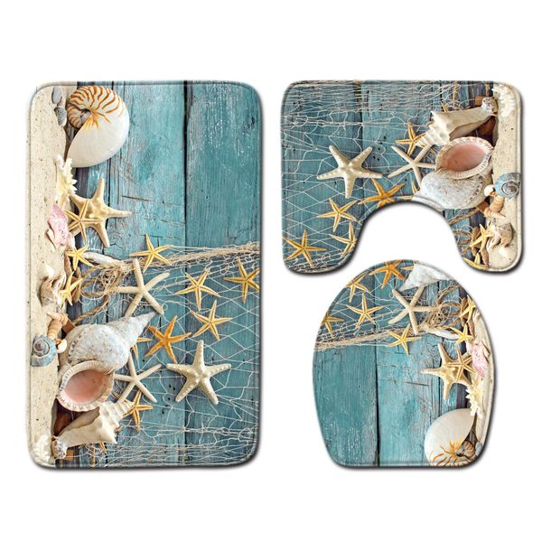 Beach Bathroom Machine Washable Toilet Rug - 30inch - 3 Piece