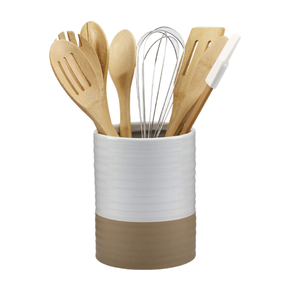 8 Piece Kitchen Utensils Set with Ceramic Kitchen Tools Holder - Grey
