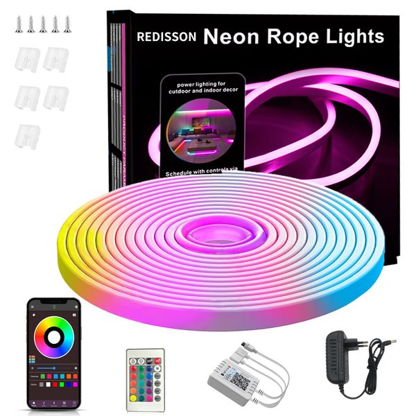 Redisson 5m 12V RGB LED Neon Strip Light APP Control Waterproof IP65