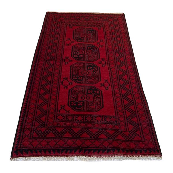 Red Afghan Handmade Carpet 200 x 100 cm