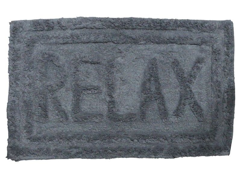 Tufted Recycled Cotton Rectangular Bath Rug with Relax Motif 48x39cm