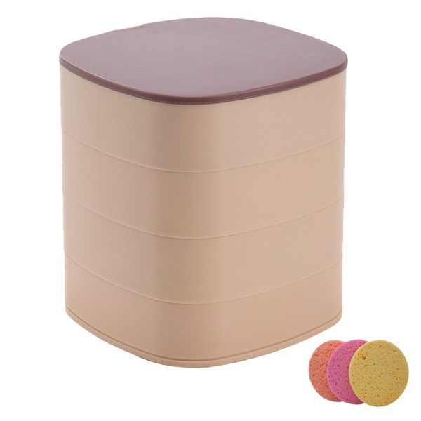 Optic Rotary Jewelry Storage Box with Mirror Lid 4 Layer-Pink