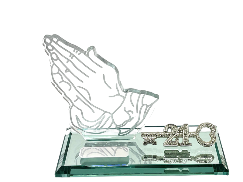 21st Key Large Praying Hands On Mirror Base