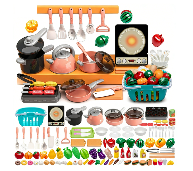 102pcs Kids Play Kitchen Toy Set Toddler Cooking Cutting Play Set