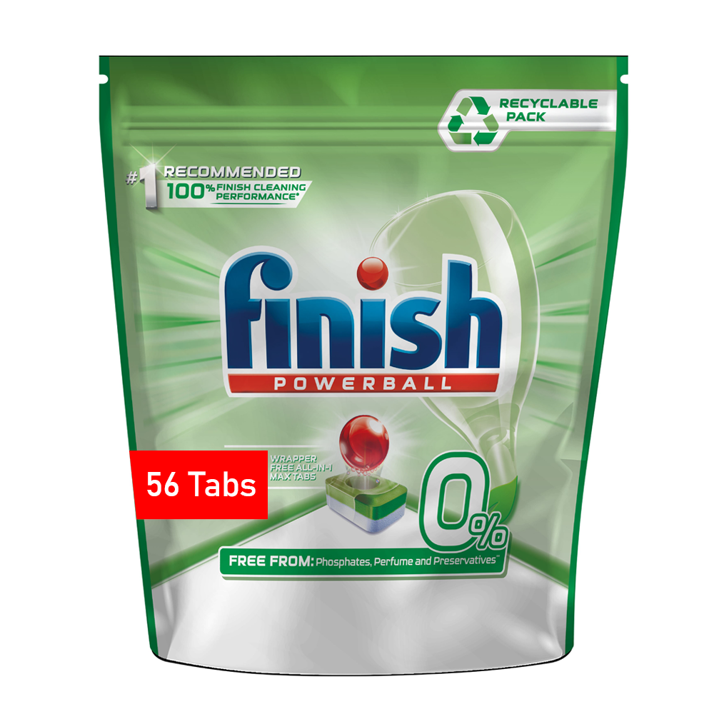 Finish 56's Auto Dishwashing All In One Max 0% Tablets, Recyclable Pack ...