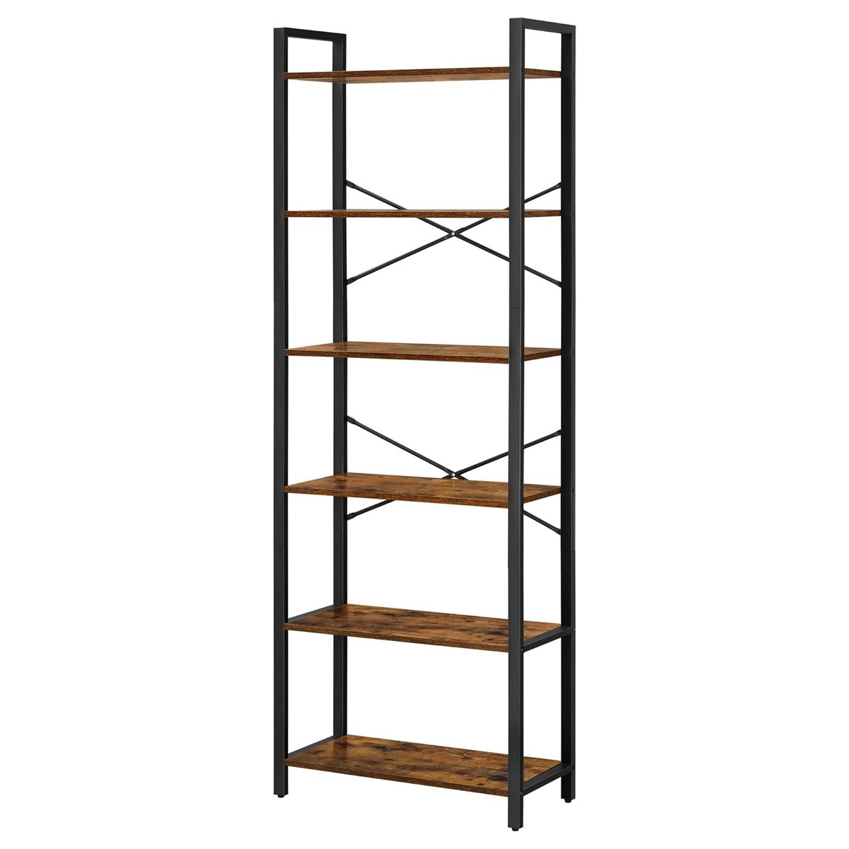 6-Tier Bookshelf - Tall Rustic Steel Bookcase