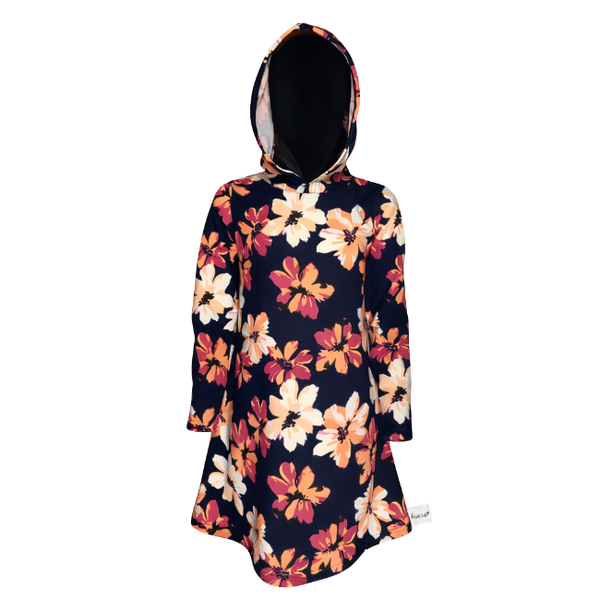 Toddler/Kids - Hooded Dress - Knee Length/Long Sleeve - Navy Floral