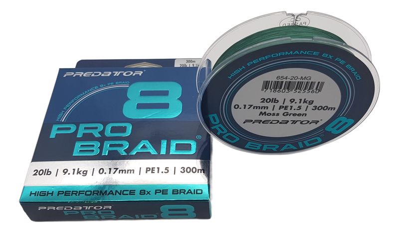Predator Pro Braid 20lb 9.1kg Moss Green 300m 8x PE Fishing Line