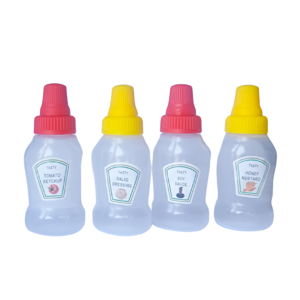 4 Mini Sauce Squeeze Bottles - Suitable for Lunchboxes At School And Work