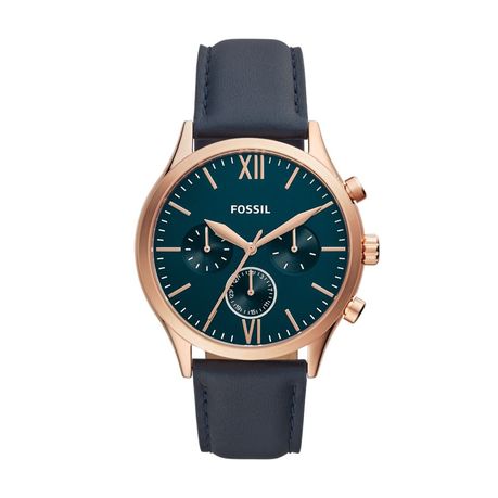 Fossil Fenmore Midsize Multifunction Navy Leather Watch BQ2412 Daily Sale Shop