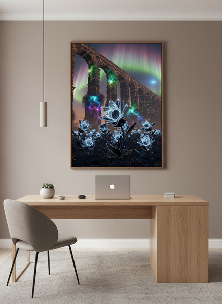 Ready to Hang Contemporary Art - Celestial Aqueduct Aurora Garden Glowing