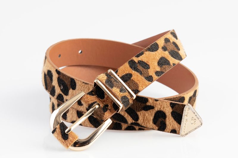 Sissy Boy: Lepo Leopard Print Belt With Gold Trims
