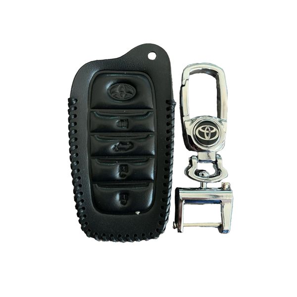 Genuine Leather Toyota Key Holder - Black - 4 Button Key